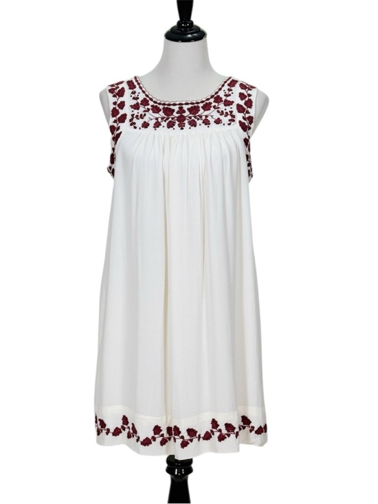 Lucky Brand Dresses & Skirts - Lucky Brand White Embroidered Dress Boho Tunic Shift maroon embroidered floral